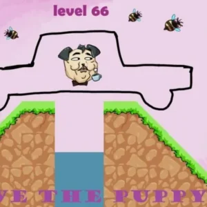 Gameplay of Save the Puppy with a drawn line protecting the dog from bees.