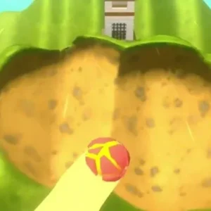 Gameplay of Tropic Smash showing a meteor destroying a castle.