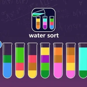 Gameplay of Water Sort Master with colorful liquids in tubes.