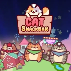 Gameplay screenshot of Cat Snack Bar showing cats working in the kitchen.