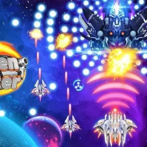 Gameplay screenshot of Raiden Fighter showing intense space battle.