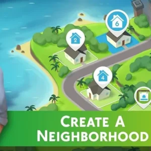 Gameplay screenshot of The Sims Mobile showing a Sim character interacting with objects in their home.