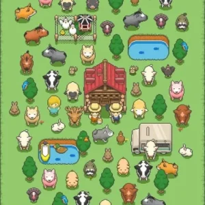 Gameplay screenshot of Tiny Pixel Farm showing pixelated farm animals.