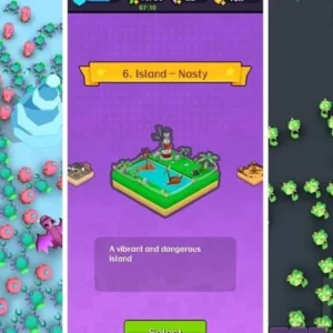 Gameplay screenshot showing the character surrounded by enemies and projectiles in Soulstone Survivors.