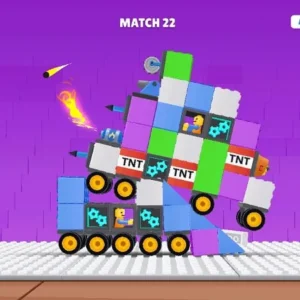 Gameplay screenshot showing two toy vehicles battling.
