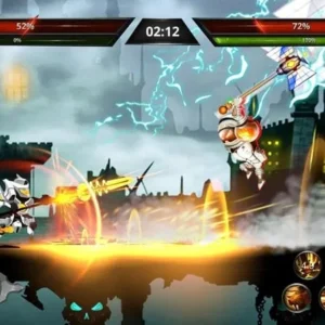 Intense battle scene in Stickman Legends.