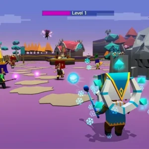 Magic wielding hero fighting a monster