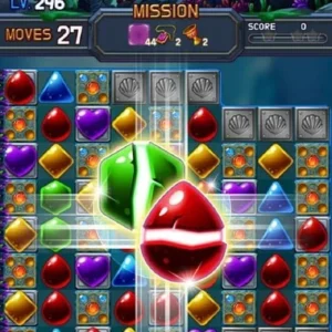 Mô tả độc nhất: Jewel Water World gameplay screenshot showcasing vibrant underwater graphics and gem-matching puzzles.