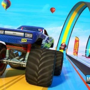 Monster truck racing on a dirt track.
