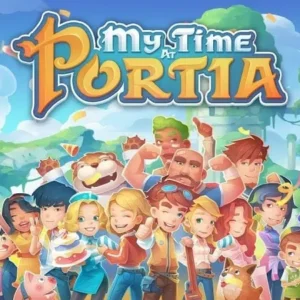 My Time at Portia Screenshot showing the town and gameplay.