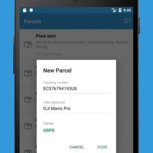 Parcels app interface