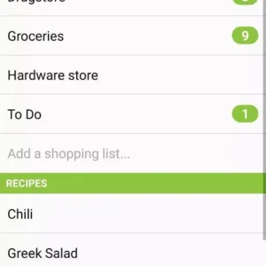 Shopping list app interface.