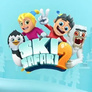 Skiing down a snowy mountain with penguins and yetis in Ski Safari 2