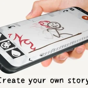 Stickman draw animation on a phone screen.