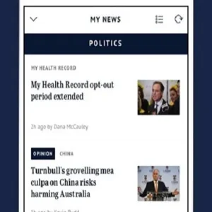 The Sydney Morning Herald app interface